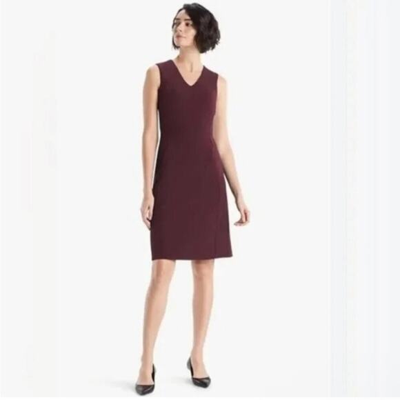 MM Lafleur‎ Annie V Neck Sleeveless Sheath Dress in Claret Burgundy Sz 4 - Picture 1 of 12